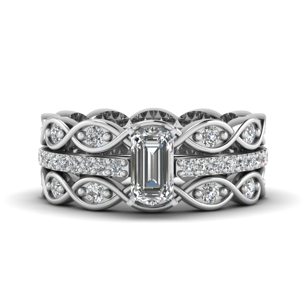 Emerald Cut Infinity Band Diamond Ring Sets In 14k White Gold Emerald Cut Infinity Band Diamond Ring Sets In Fd8047temangle1 Nl Wg