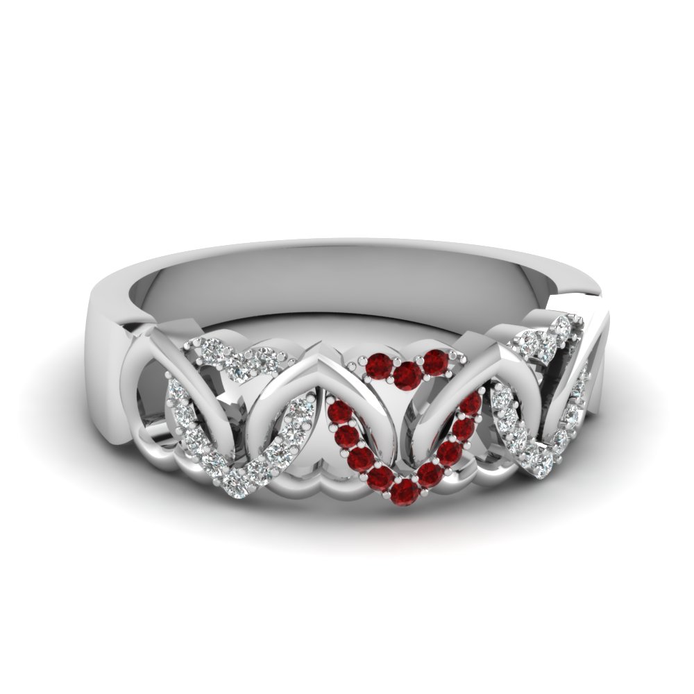 Interweaved Heart Design Diamond Wedding Band With Ruby In 14k White Interweaved Heart Design Diamond Wedding Band With Ruby In Fd650081bgrudr Nl Wg Jpg