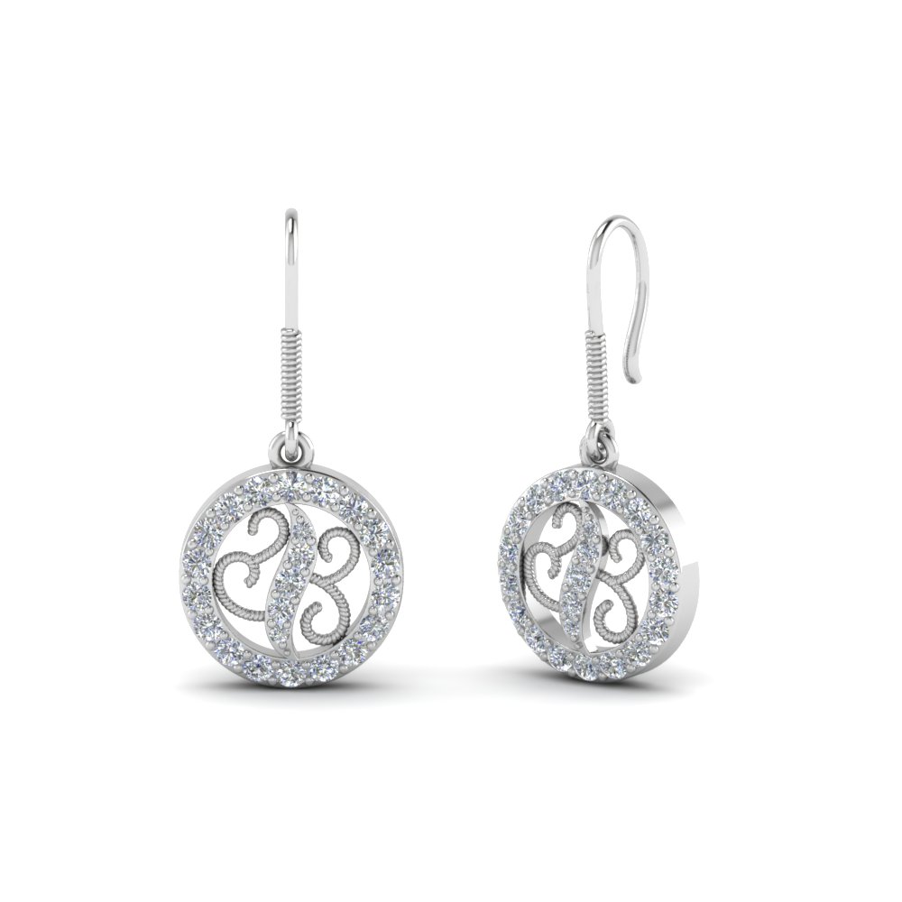 Open Circle Round Diamond Dangle Earring For Women In 14k White Gold Open Circle Round Diamond Dangle Earring For Women In 14k White Gold Fdoear40860 Nl Wg