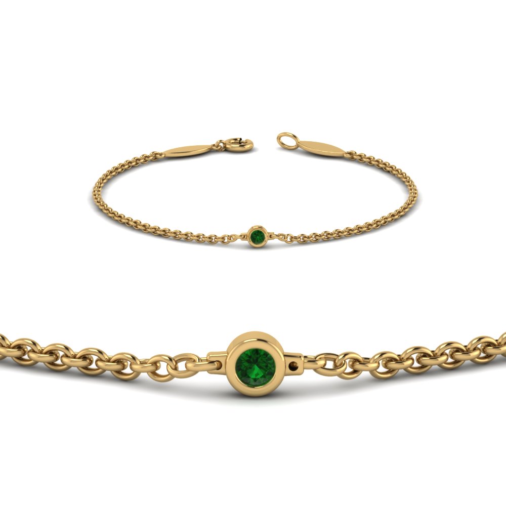 Single Diamond Chain Bracelet With Emerald In 14k Yellow Gold Single Diamond Chain Bracelet With Emerald In 14k Yellow Gold Fdbr651576gemgrangle2 Nl Yg